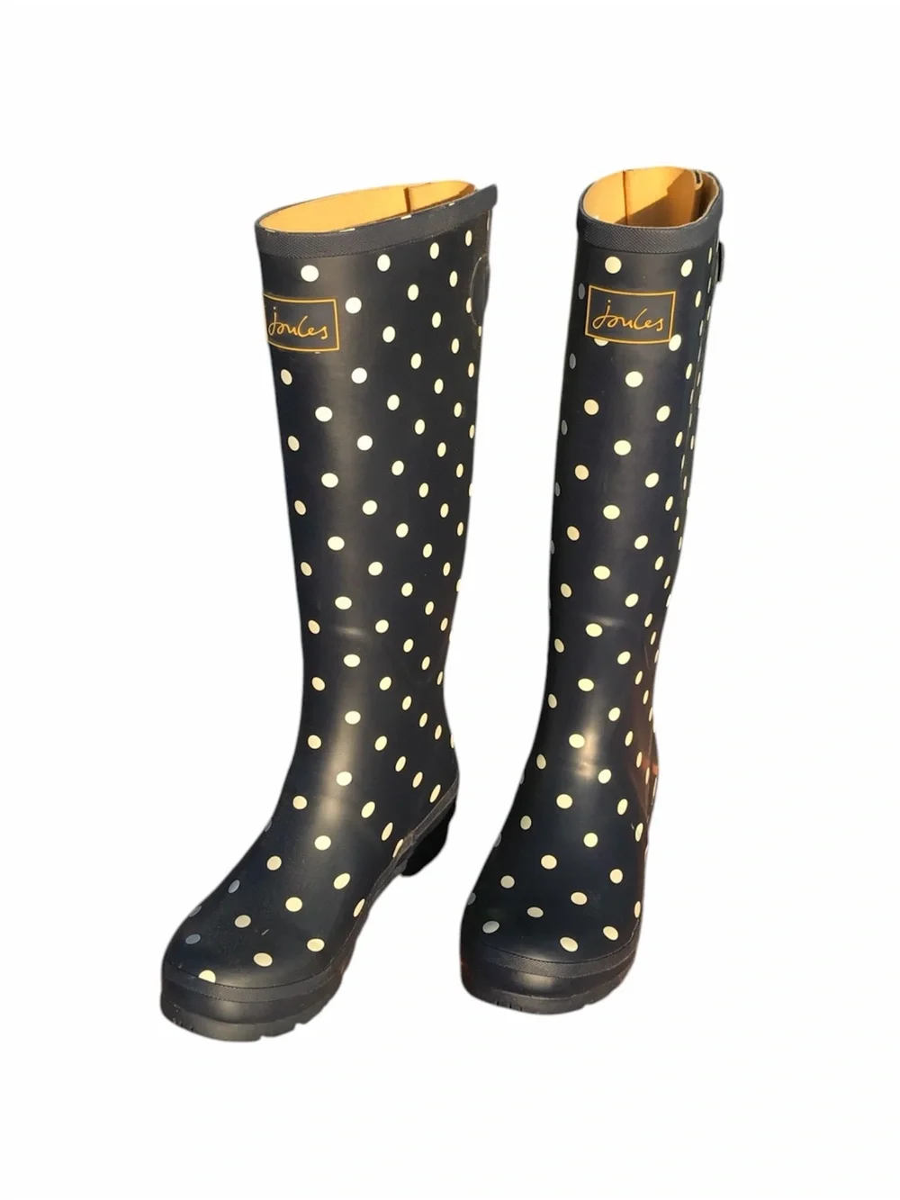 Joules Tall Welly Print Rain Boots French Navy Spot Polka Dot Women's Size 8
